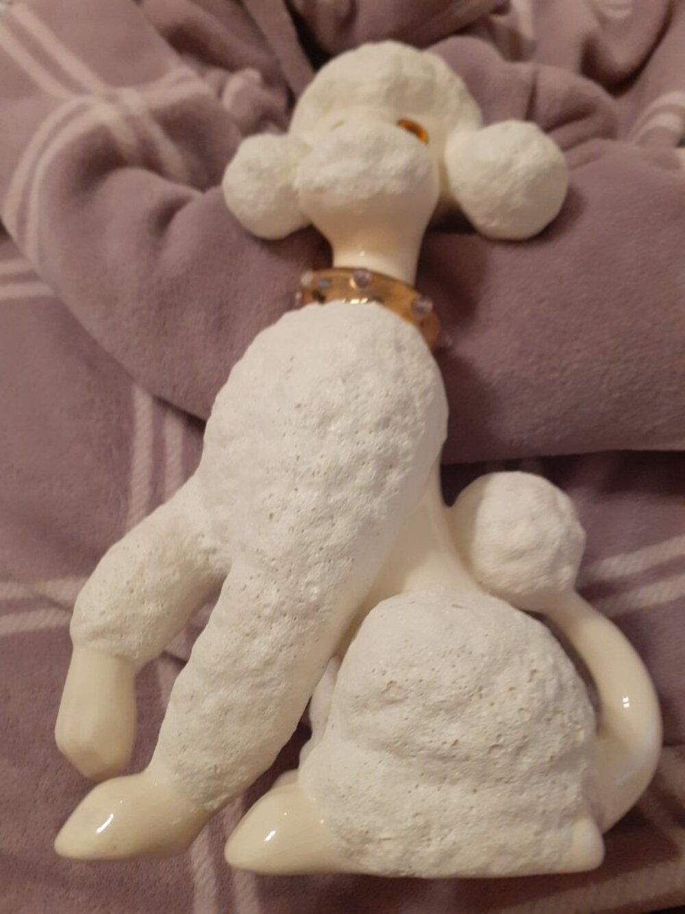 Vintage 1950s Ceramic Poodle Figurine 11 Inch Dog Statue, Rhinestone Collar, Mid - Picture 13 of 16